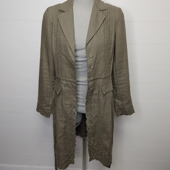 100% linen khaki green jacket size S - Picture 3 of 16